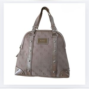 XOXO Tote VINTAGE Y2K Taupe Logo Large Shoulder Purse Fabric w/ Vinyl Trim Bag